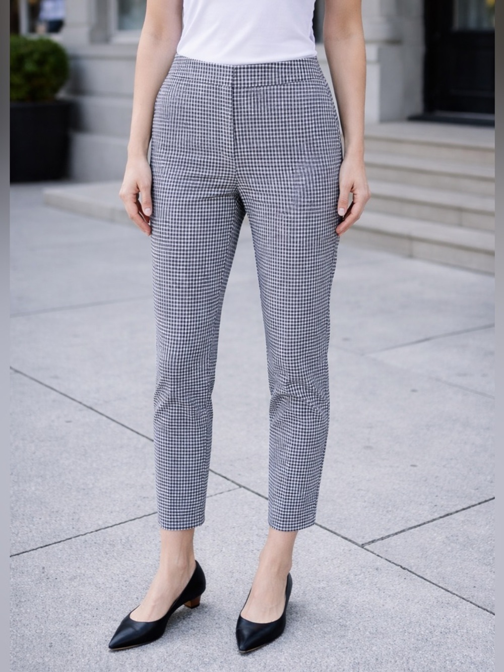 J. Jill Black White Gingham Ankle Pant Size 12 Preppy Business Casual Minimalist